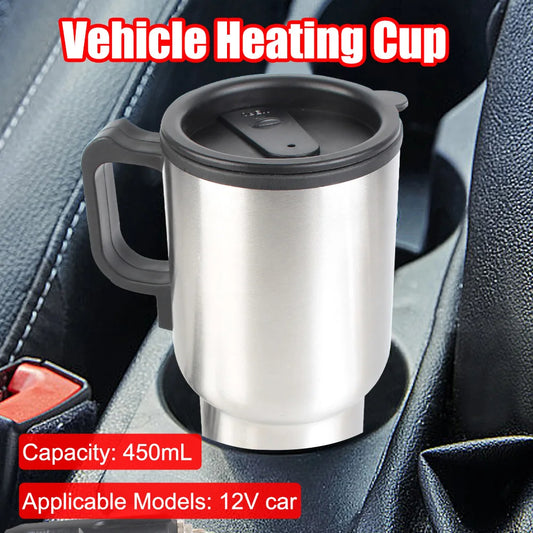 12V Electric Heating Car Kettle Water Coffee Milk Thermal Mug Camping Travel Kettle Stainless Steel Vehicle Heating Cup